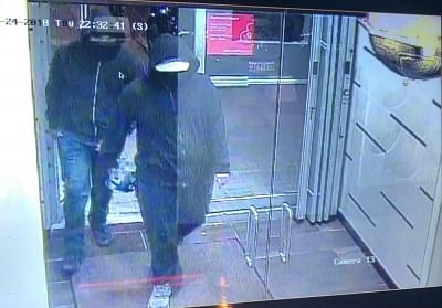 Two men, who allegedly bombed an Indian restaurant in Mississauga, Canada, on Thurday, May 24, 2018, are shown in a surveillance video shot circulated by police. (Photo: Peel Police/IANS)