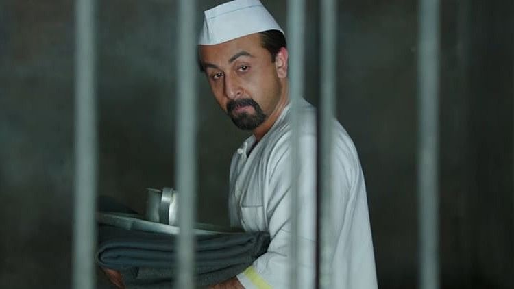 Ranbir Kapoor as Sanjay Dutt in a still from <i>Sanju</i>.