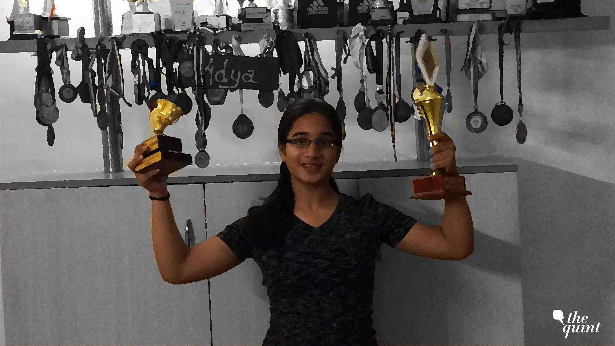 Adya with all her trophies.