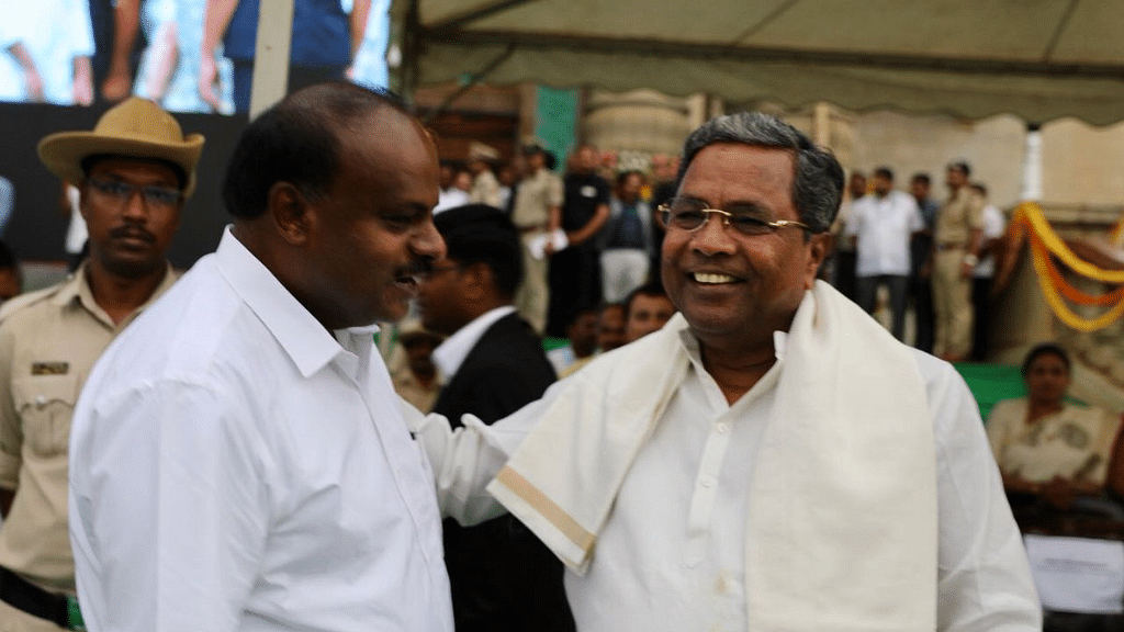 Karnataka’s new chief minister HD Kumaraswamy with former CM Siddaramaiah.