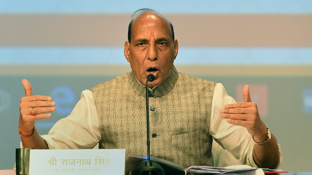 Home Minister Rajnath Singh addresses the media.&nbsp;