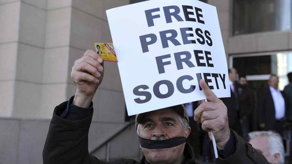  A Turkish journalist protesting the crackdown on Turkish press.&nbsp; &nbsp;