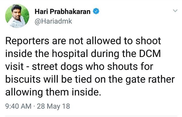 Hari Prabhakaran had posted a derogatory statement on Twitter which got him expelled from the party.