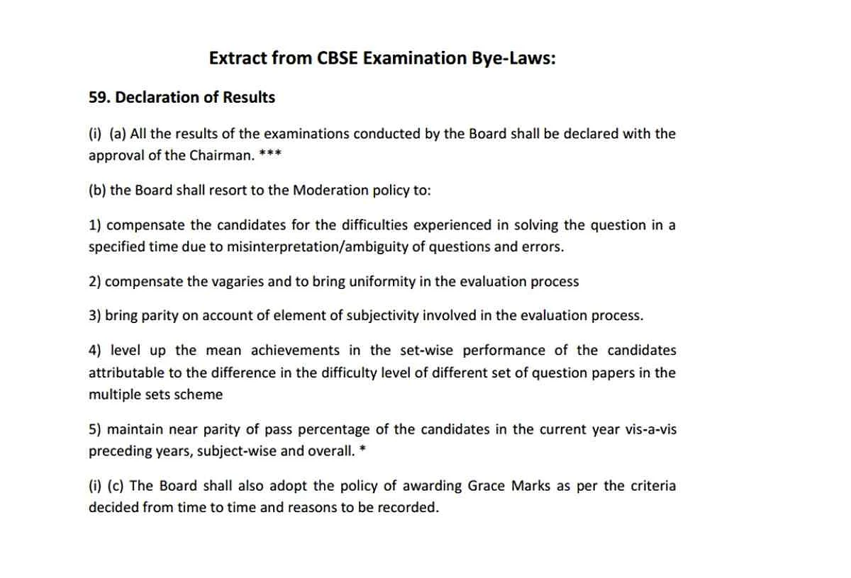 CBSE’s moderation policy from the board’s bye-laws. 