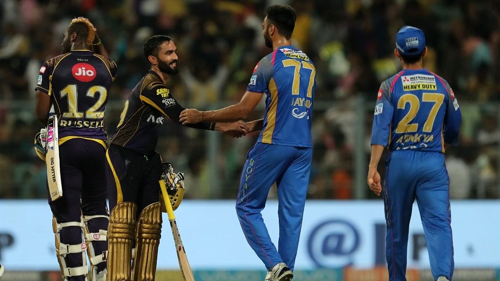 KKR chased down the target with two overs to spare with Chris Lynn top-scoring with a 42-ball 45 while skipper Dinesh Karthik remaining unbeaten on 41.