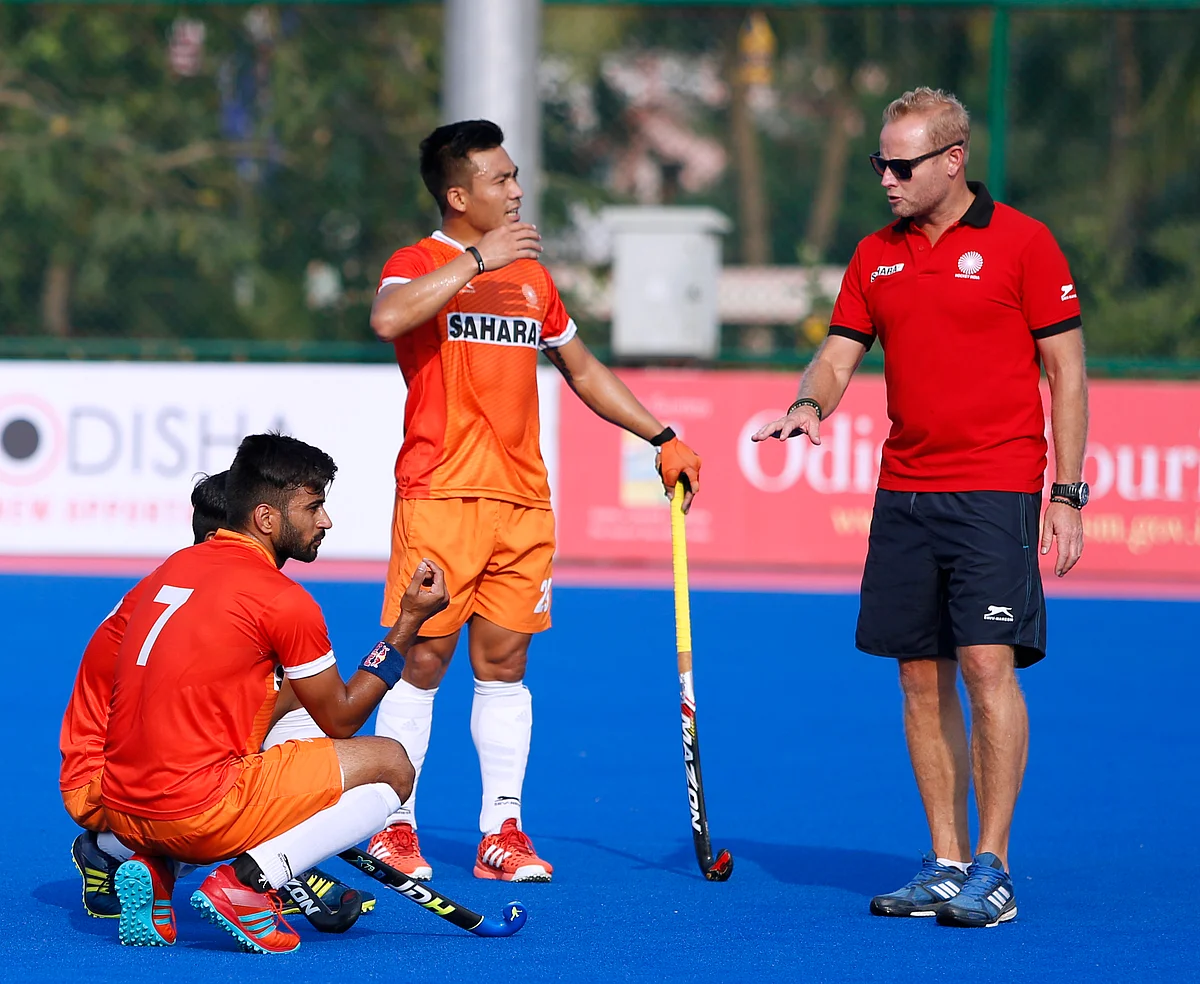 Sjoerd Marine during a training session with the Indian men’s hockey team before the 2018 CWG.