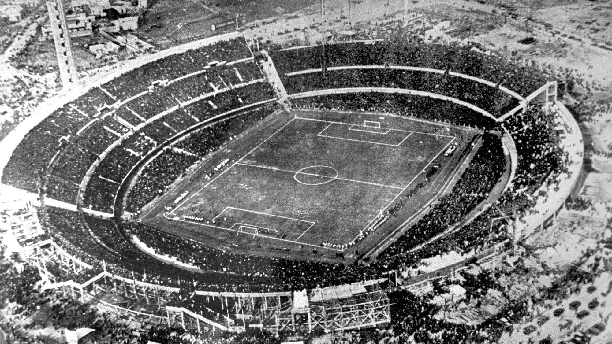 n this July 30, 1930 file photo, an aerial view of the Centenario stadium in Montevideo, Uruguay. Uruguay defeated Argentina 4-2 in the final of the first soccer World Cup.&nbsp;