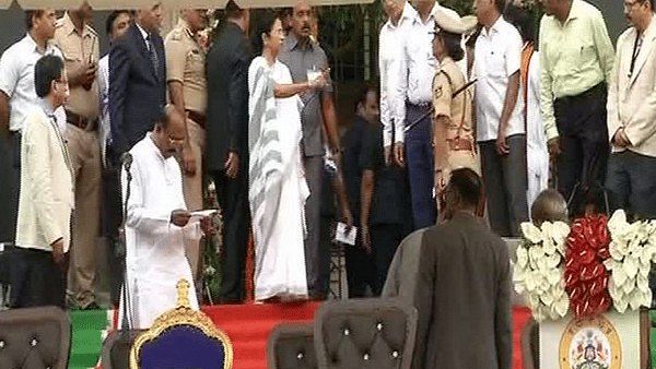 Mamata Banerjee at the Kumaraswamy swearing-in ceremony on Wednesday.&nbsp;