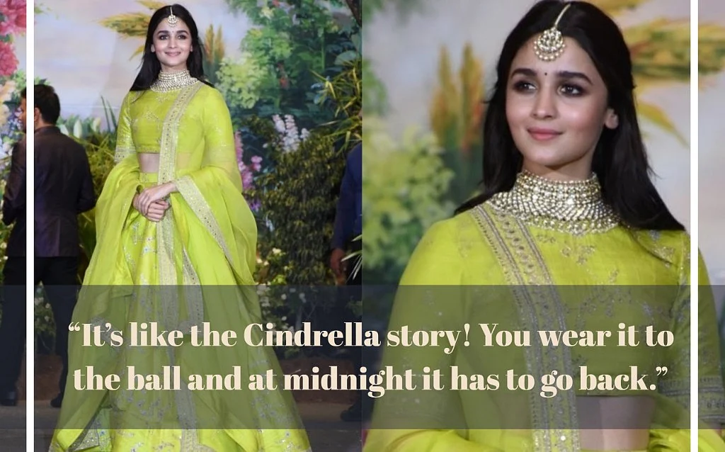Alia Bhatt turned heads at Sonam Kapoor and Anand Ahuja’s wedding in May, 2018 in a lime green Sabyasachi outfit styled by Ami Patel. 
