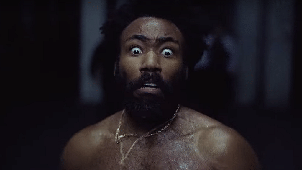 Screen grab from ‘This Is America’ that portrays Donald Grover doing the Jim Crow pose.