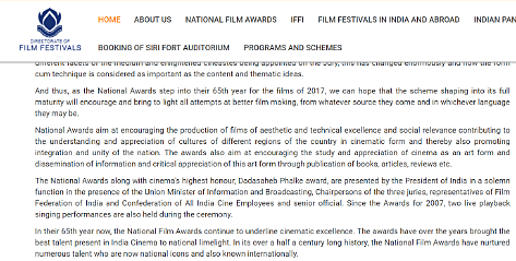 The <a href="http://dff.nic.in/NFA.aspx">Directorate of Film Festivals</a> explains the significance that the National Film Awards hold.