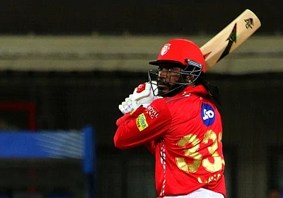 Indore: Chris Gayle of Kings XI Punjab in action during an IPL 2018 match between Kings XI Punjab and Mumbai Indians at Holkar Cricket Stadium in Indore on May 4, 20128. (Photo: Surjeet Yadav/IANS)