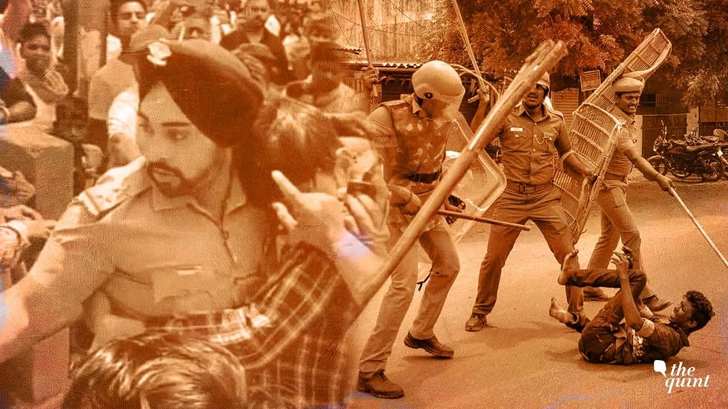 Gagandeep Singh (left) saved a Muslim man from  an angry mob, while (on the right) an anti-Sterlite protester is being beaten up by policemen.&nbsp;