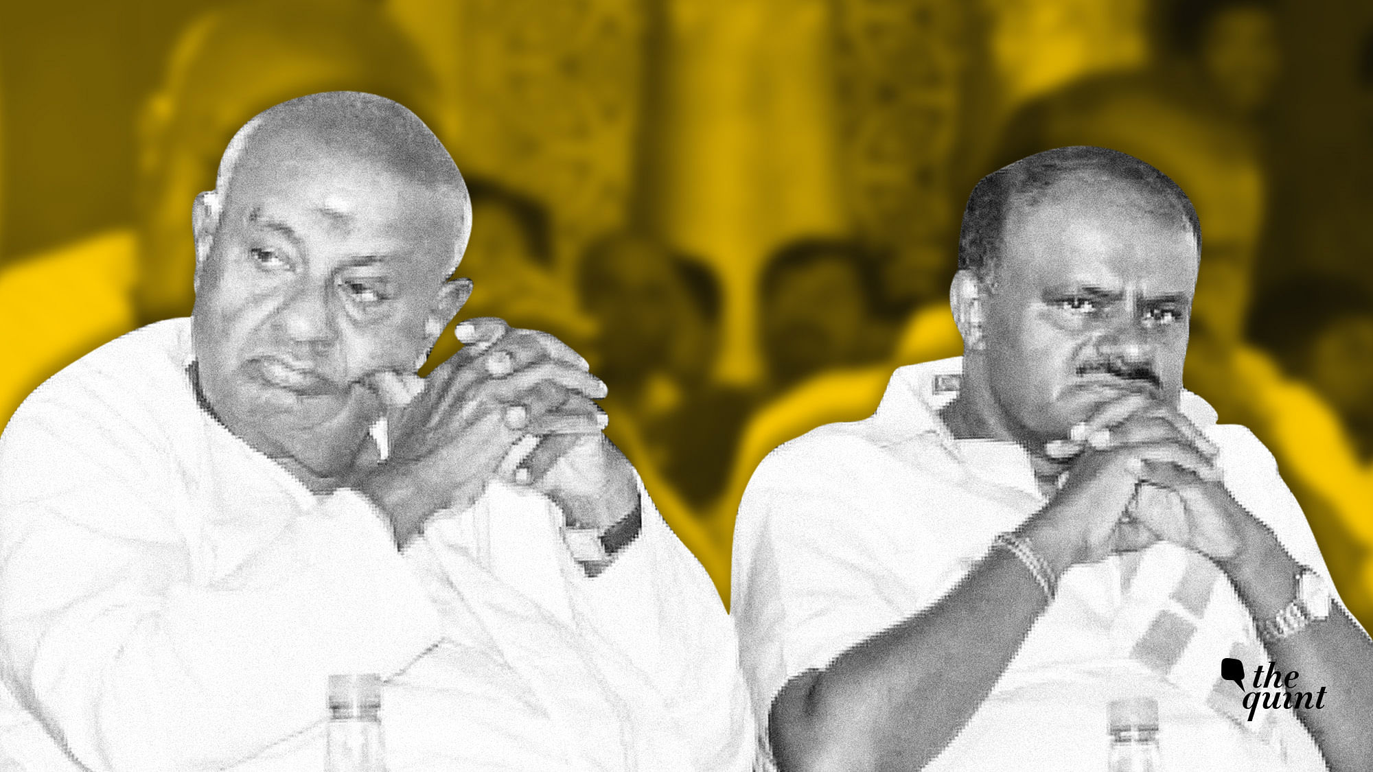 CM HD Kumaraswamy (right) with his father HD Deve Gowda.&nbsp;