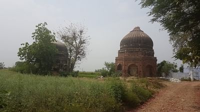 Two old dome structures next to the Chittian Masjidan complex in Punjab