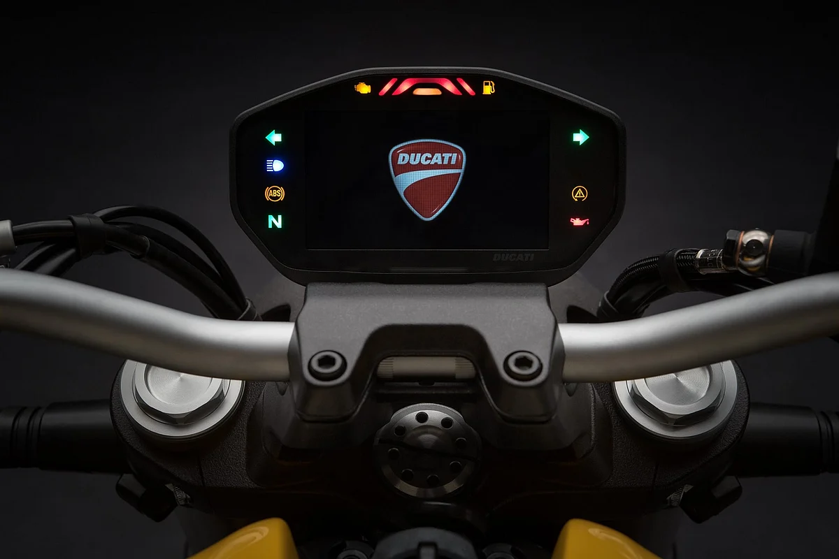 The TFT instrument cluster of the Ducati Monster 821. 