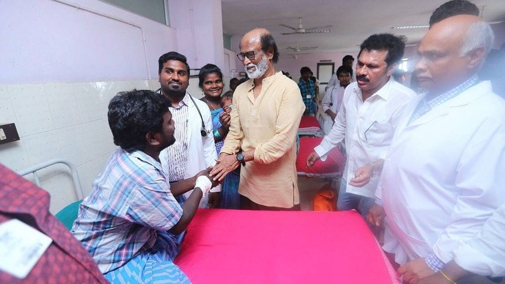 Rajinikanth visited the people who were injured in the firing at the Tuticorin Hospital on Tuesday.