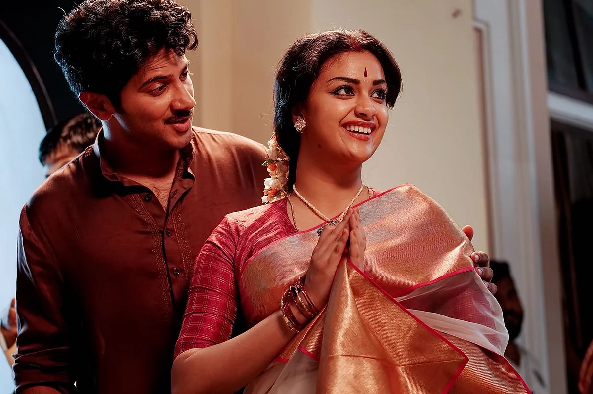 Dulquer Salman and Keerthi Suresh on the sets of <i>Mahanati</i>.