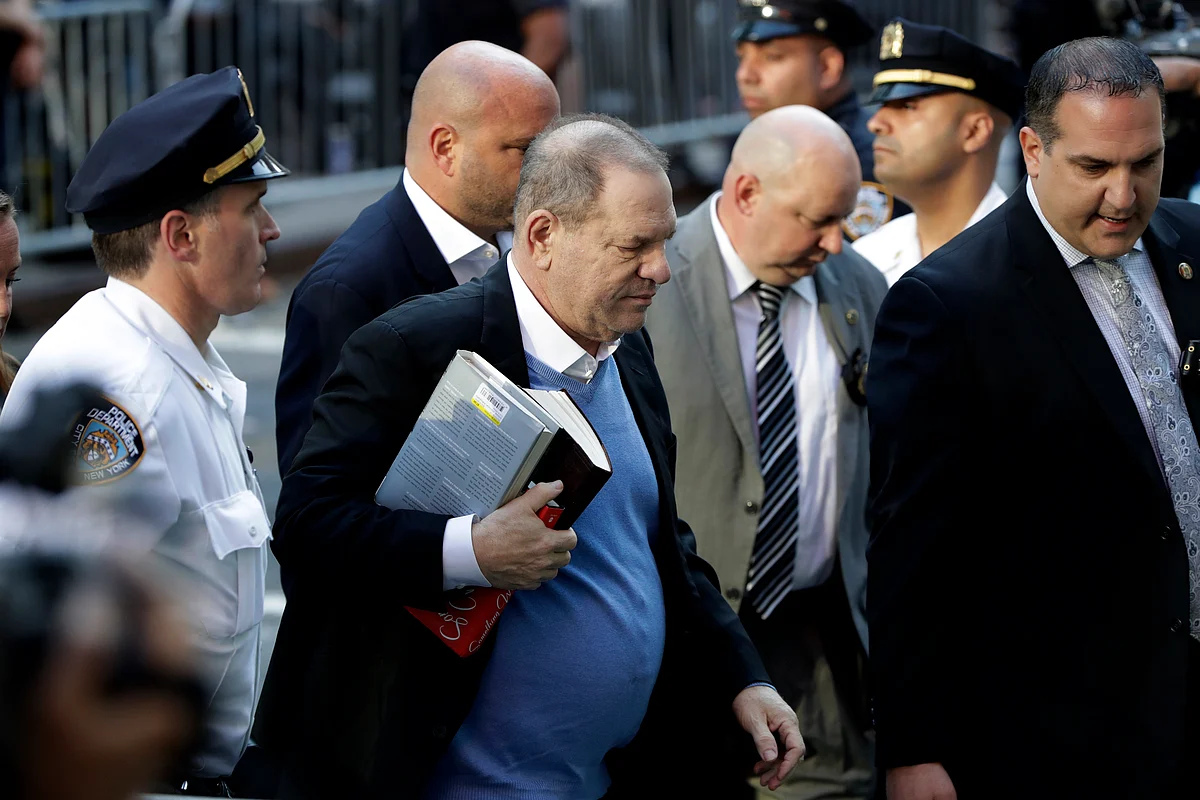Harvey Weinstein arrives at the first precinct while turning himself to authorities following allegations of sexual misconduct, Friday, May 25, 2018, in New York.