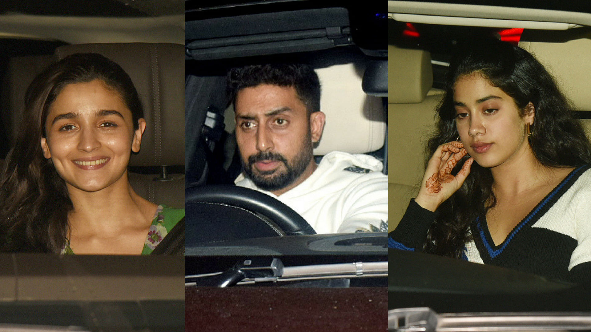 Alia Bhatt, Abhishek Bachchan and Janhvi Kapoor arrive for <i>Raazi </i>screening.