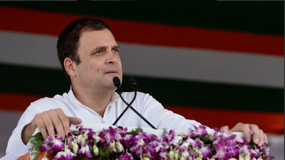 Congress President Rahul Gandhi addresses a rally in pollthe upcoming Karnataka elections in 2018.