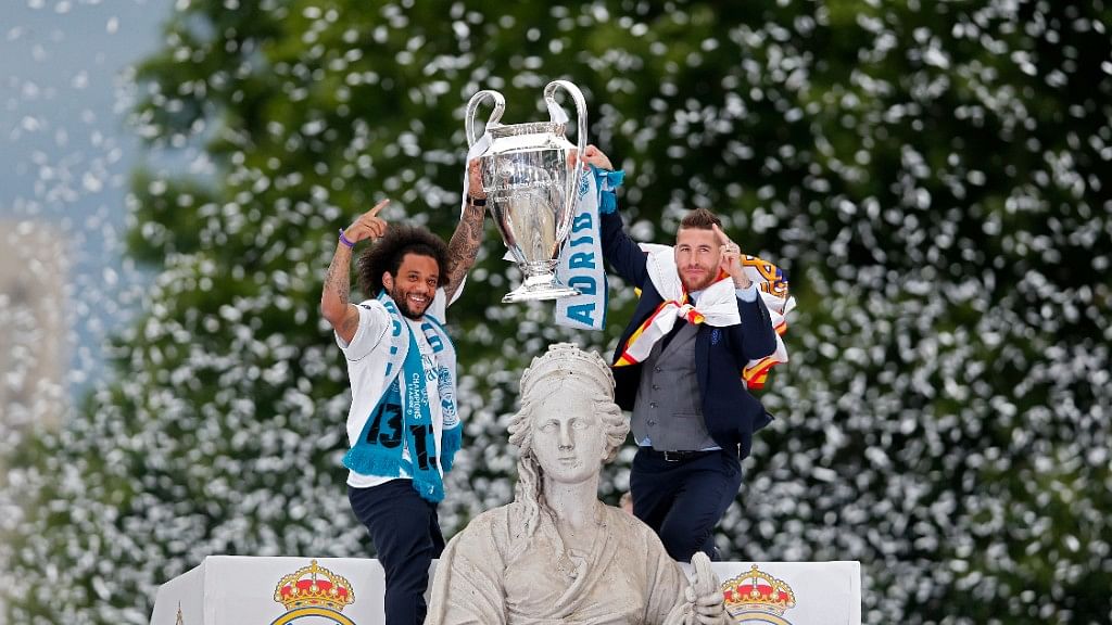 Captain Sergio Ramos and Marcelo lead the celebrations in Madrid.
