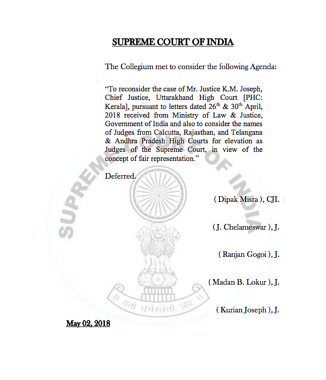 SC Collegium Defers Reiteration of KM Joseph’s Name for Top Court