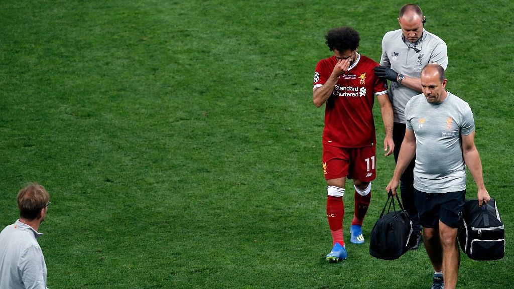 Salah was hurt when he tangled with Real Madrid captain Sergio Ramos.