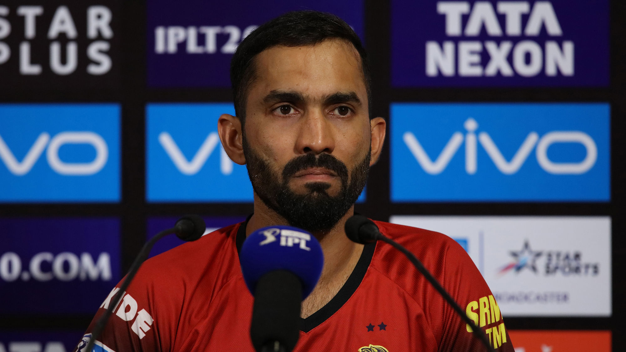 KKR captain Dinesh Karthik speaks to the media after their loss to Mumbai Indians.&nbsp;