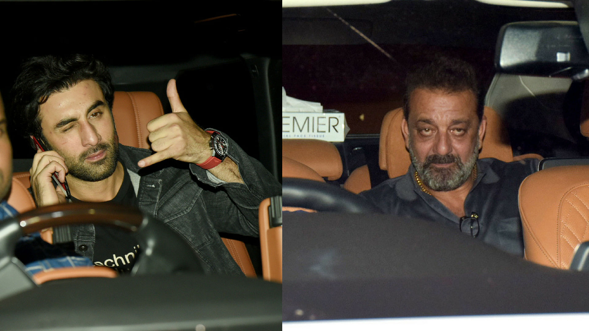 Ranbir Kapoor and Sanjay Dutt arrive for the screening of ‘Sanju’.