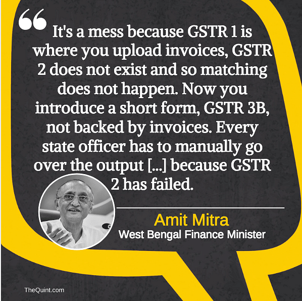 In an interview with a news channel, Mitra said GST was a complete failure, and had increased the states’ burden.