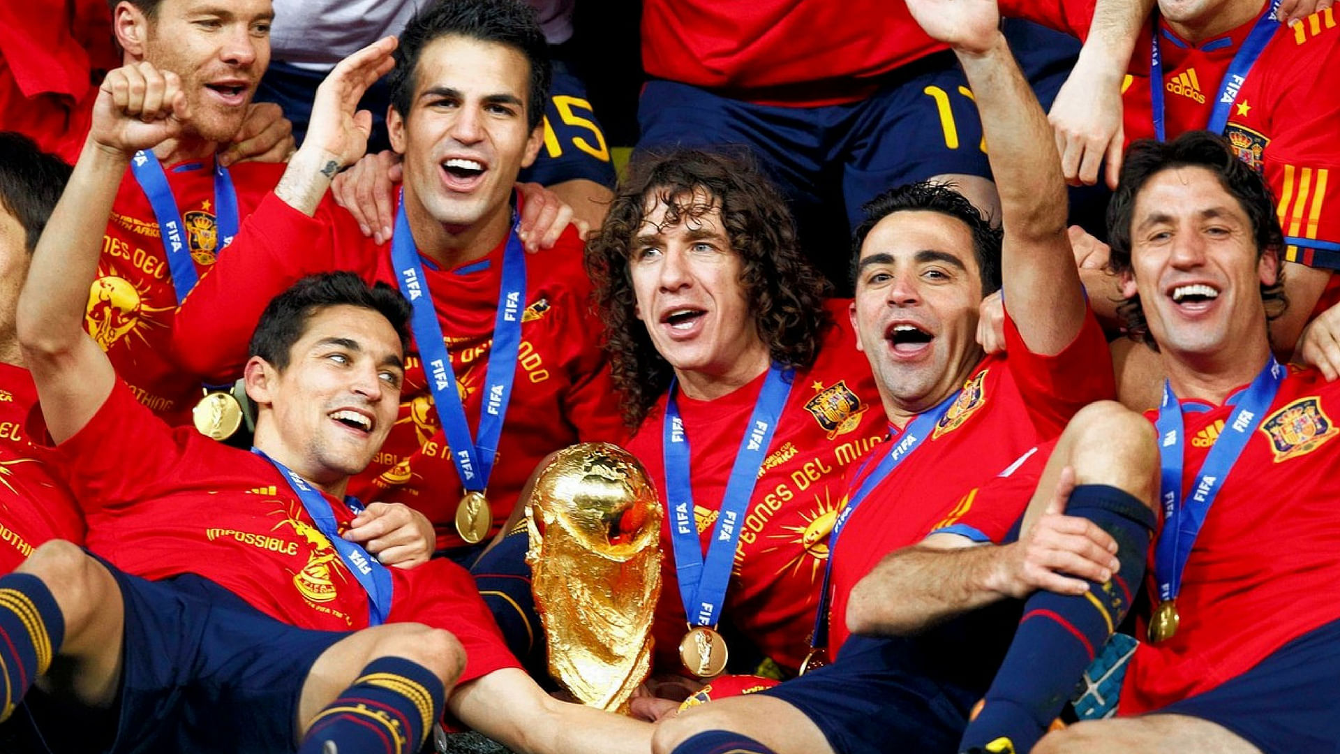 The Spanish national team celebrate their World Cup win in 2010