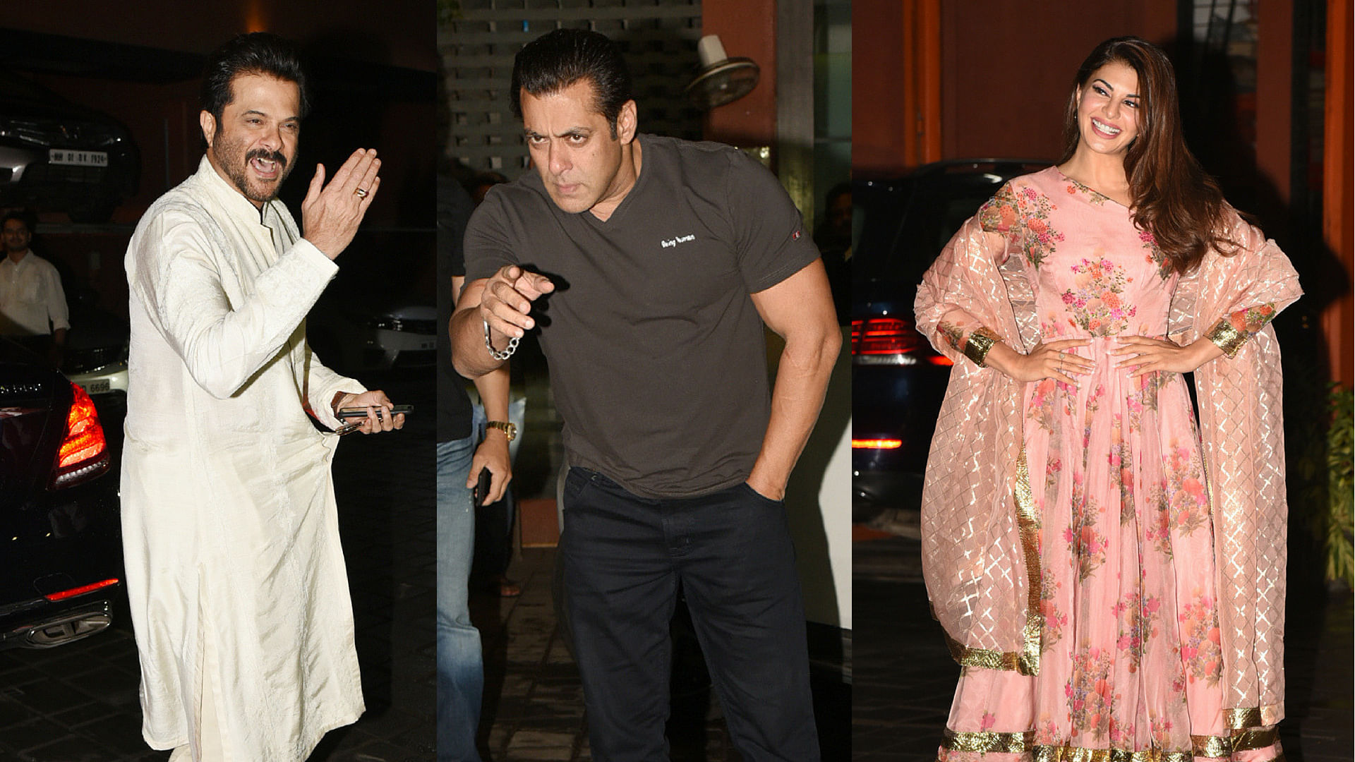 Anil Kapoor, Salman Khan, and Jacqueline Fernandez at Arpita Khan and Aayush Sharma’s Eid party. 
