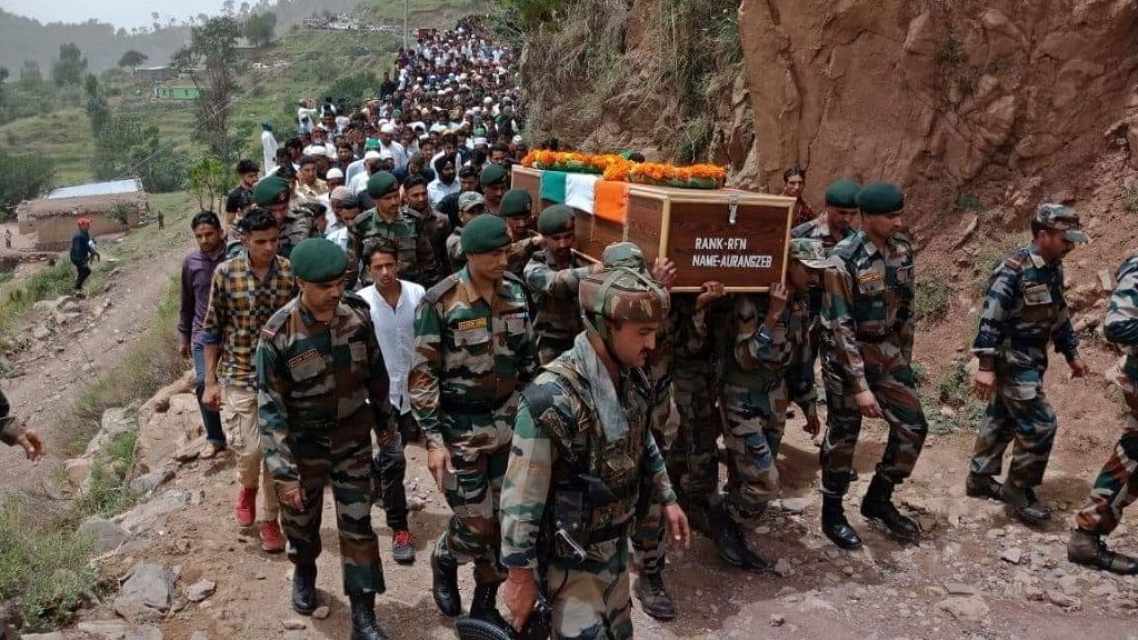 A day after the army paid the jawan a tribute in a solemn ceremony, his mortal remains were flown to Poonch for his last rites.