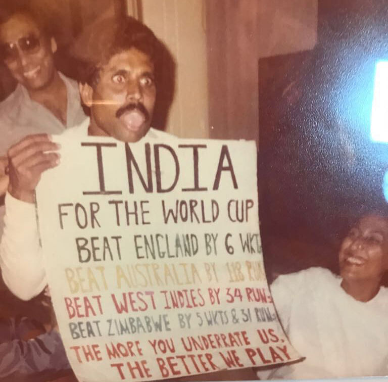 Kapil Dev at the Indian team’s celebration after the 1983 World Cup win.