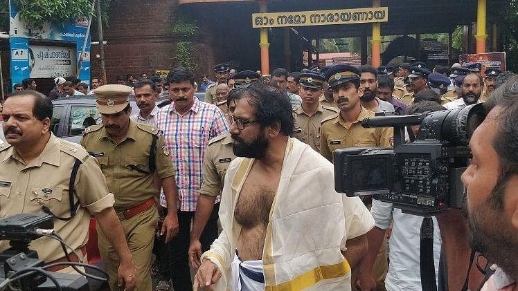 Kerala writer KP Ramanunni walked outside the Sri Krishna temple in Kannur’s Chirakkal on Thursday morning.