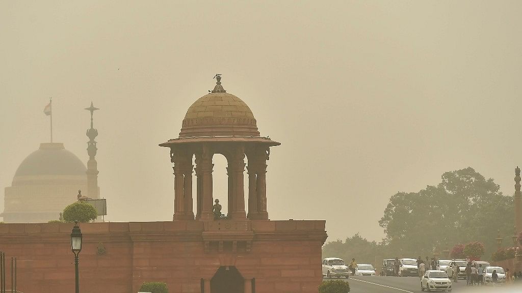 A view of Raisina Hill during a mild dust storm in New Delhi on 12 June, 2018.
