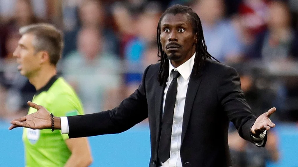 Senegal coach Aliou Cisse gestures during their Group H match against Japan at the Yekaterinburg Arena on Sunday.