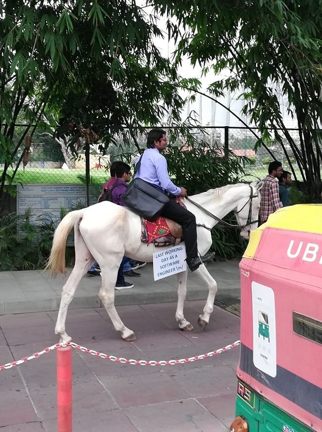 Roopesh Kumar’s horse ride to office in Bengaluru traffic, took a little longer than usual, at just about 7 hours.
