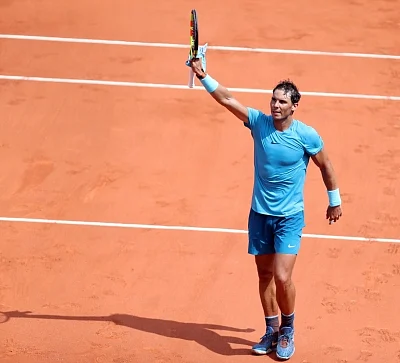 PARIS, June 4, 2018 (Xinhua) -- Rafael Nadal of Spain celebrates after winning the men