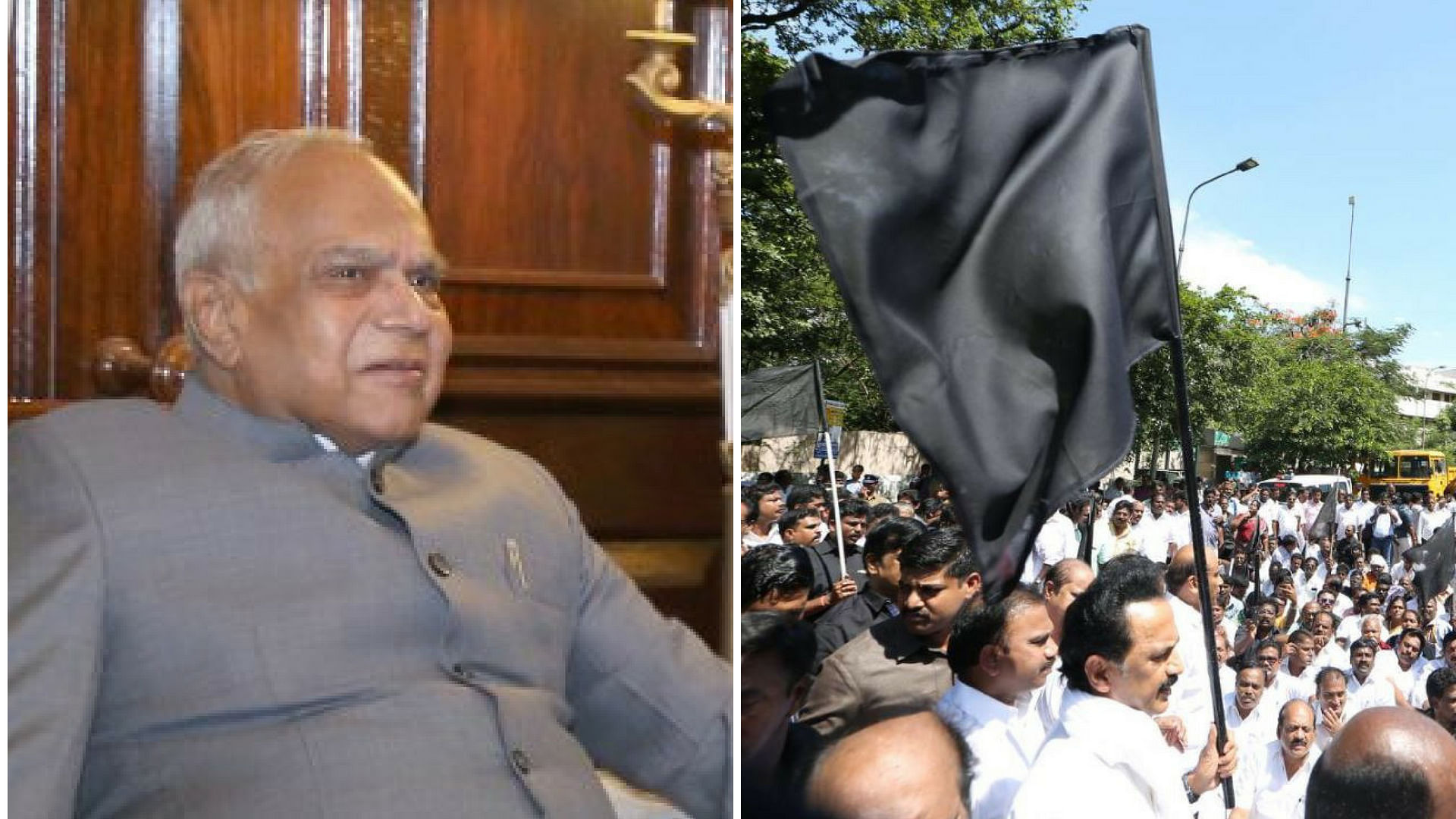 Opposition in Tamil Nadu holds black flags protest against Governor Banwarilal Purohit.