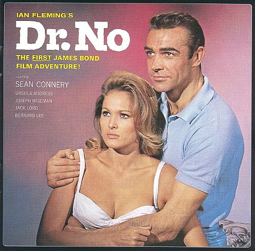 Album cover of the first James Bond movie Dr No, featuring Sean Connery and Ursula Andress.