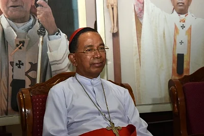Ranchi: Cardinal Telopspore P Toppo who resigned as the Archbishop of Ranchi addresses a press conference in Ranchi on June 24, 2018. While a church source said that he was miffed over gang-rape of five tribal girls in which a priest was arrested, Catholic Bishops Conference of India General Secretary Theodore Mascarenhas, in a press conference said the Cardinal, who is now 87, had submitted his resignation to Pope Francis couple of years ago but it had been rejected and he had been given an ext