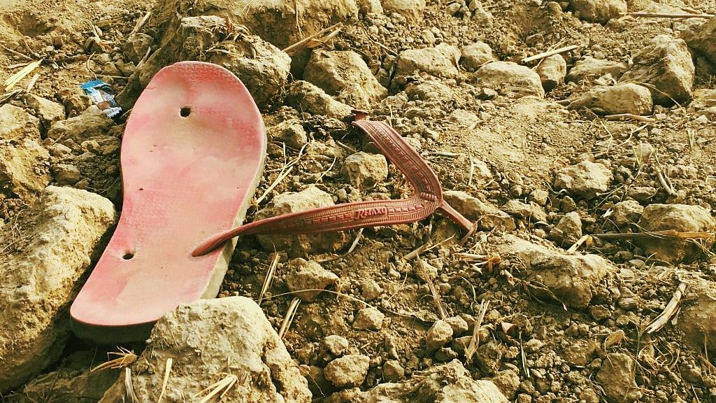 A stray chappal that belonged to Qasim, the Muslim cattle trader who was lynched by a mob who accused him of cow slaughter in Uttar Pradesh’s Hapur.