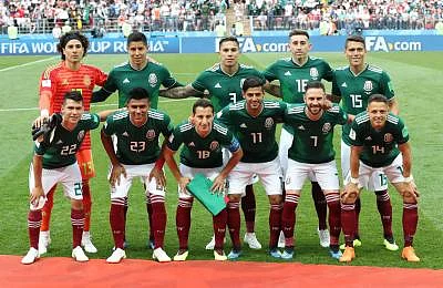 MOSCOW, June 17, 2018 (Xinhua) -- Players of Mexico pose for a group photo prior to a group F match between Germany and Mexico at the 2018 FIFA World Cup in Moscow, Russia, June 17, 2018. (Xinhua/Xu Zijian/IANS)
