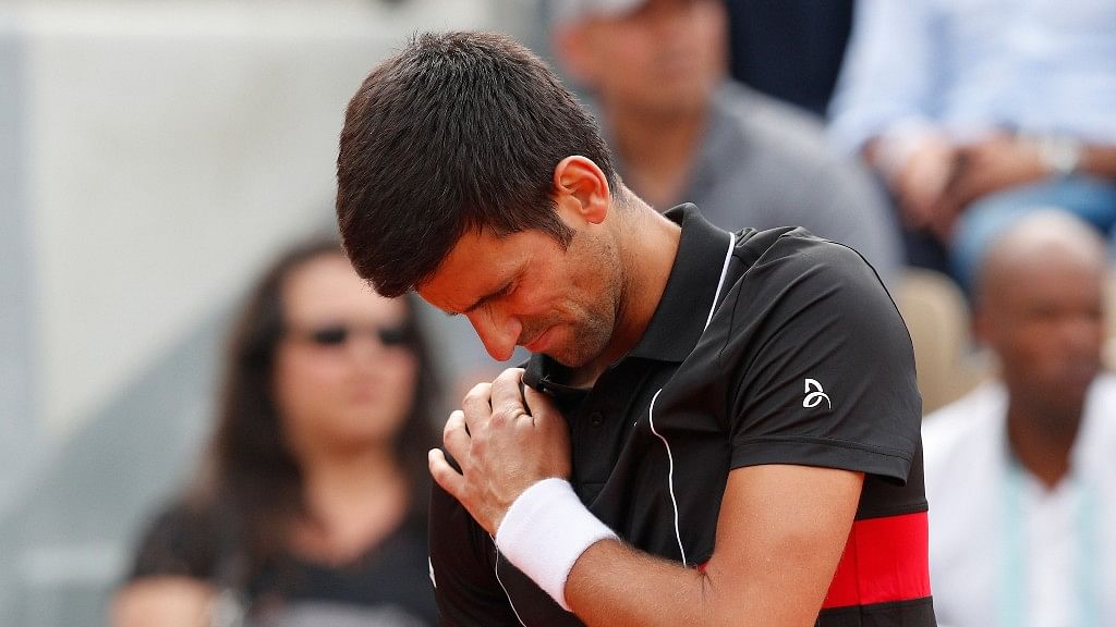 Serbia’s Novak Djokovic during his quarterfinal match of the French Open against Italy’s Marco Cecchinato at the Roland Garros stadium in Paris.