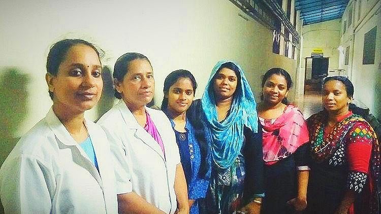 Ajanya with nurses from the hospital.
