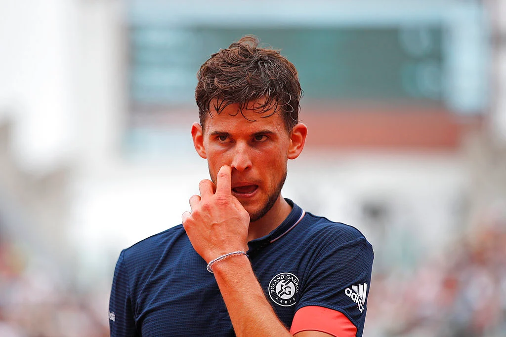 Dominic Thiem has a thought about his game during the French Open final.