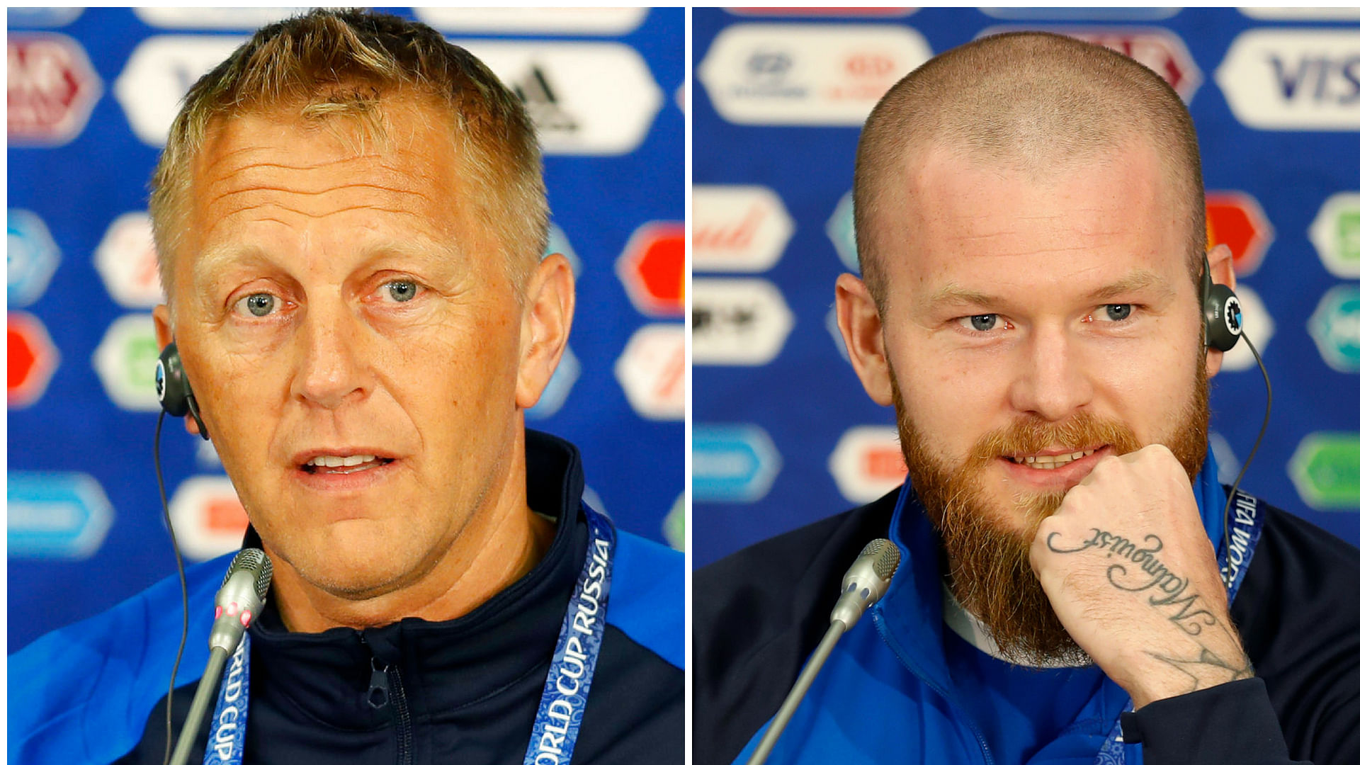 Iceland coach Heimir Hallgrimsson (left) is a dentist by trade, and he has certainly worked on his captain’s smile.