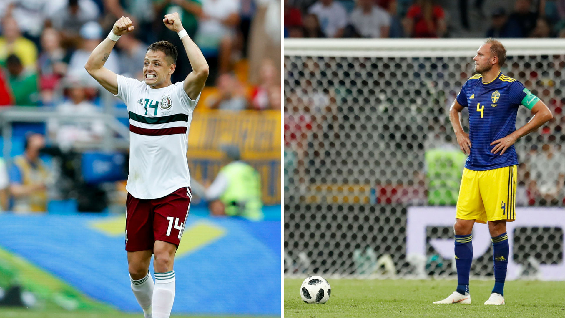 Javier Hernandez (left) and Andreas Granqvist have both scored one goal each, yet their mentalities are different as Sweden comes off a last minute loss to Germany